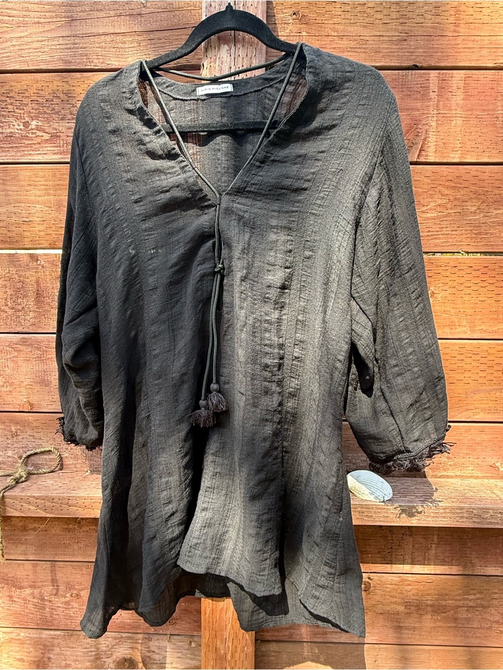 Robin Piccone Black V-Neck Tassel Tunic Top